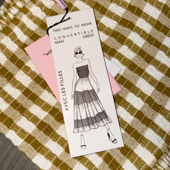 Avec Les Filles mixed print tiered cotton Gingham Maxi Skit - Picture 6 of 9